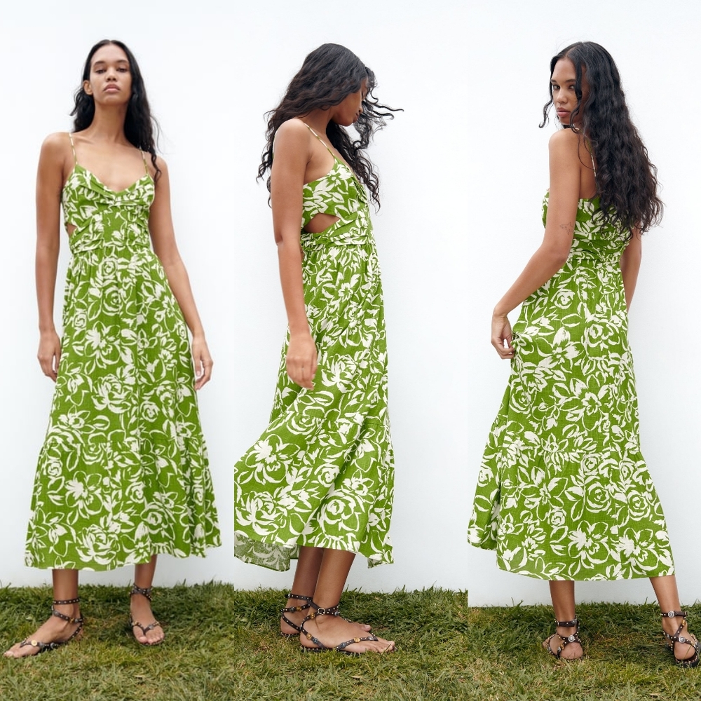 New Zara Cut Out Printed Midi Dress - 2157/068